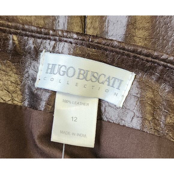 Vintage Hugo Buscati Brown Leather Skirt Size 12 - Picture 2 of 5